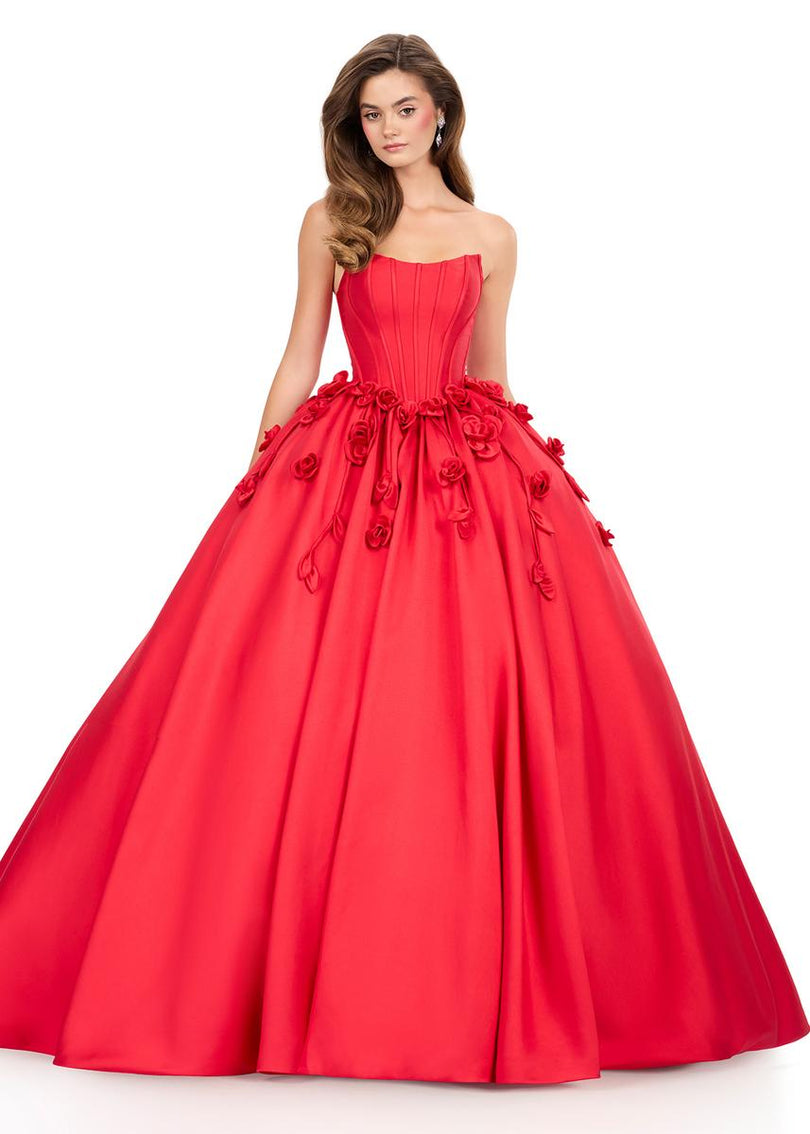 ASHLEYlauren Strapless 3D Applique Ballgown Dress 12062