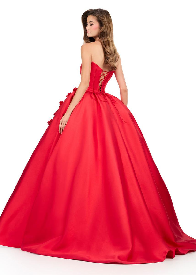 ASHLEYlauren Strapless 3D Applique Ballgown Dress 12062