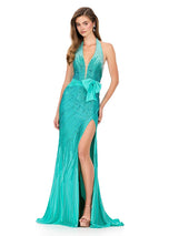 ASHLEYlauren Jersey Halter Prom Dress 12064