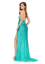 ASHLEYlauren Jersey Halter Prom Dress 12064