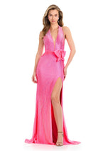ASHLEYlauren Jersey Halter Prom Dress 12064