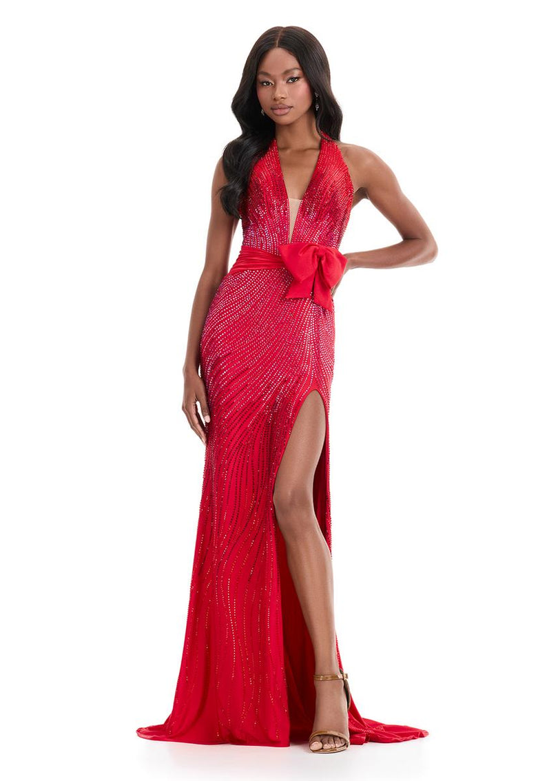 ASHLEYlauren Jersey Halter Prom Dress 12064