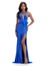ASHLEYlauren Jersey Halter Prom Dress 12064