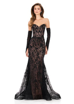 ASHLEYlauren Strapless Lace Fitted Prom Dress 12081