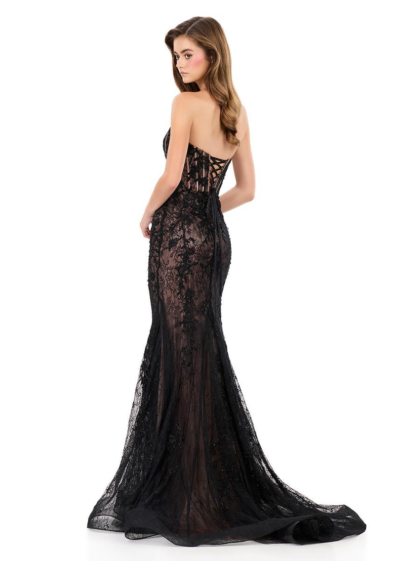 ASHLEYlauren Strapless Lace Fitted Prom Dress 12081