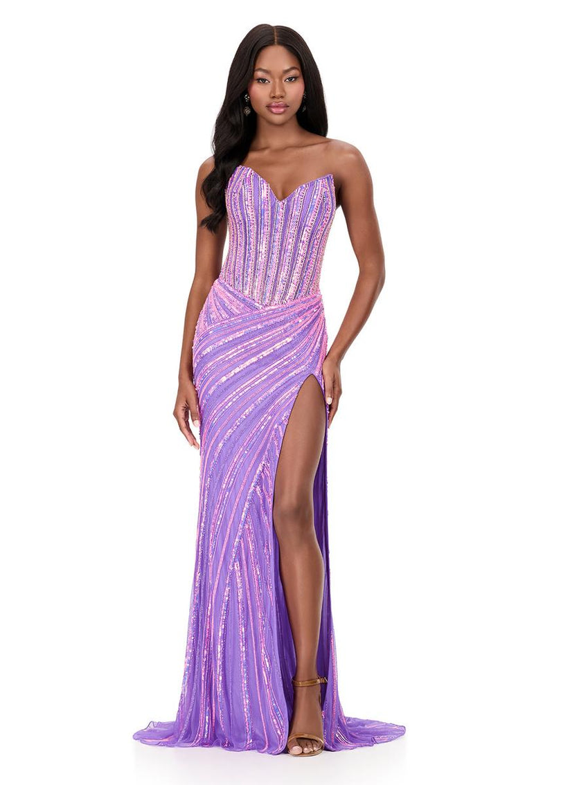 ASHLEYlauren Drop Waist Strapless Sequin Prom Dress 12150