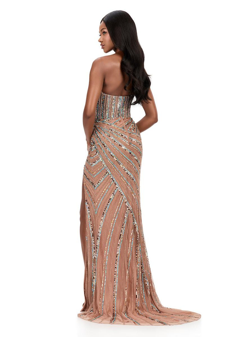 ASHLEYlauren Drop Waist Strapless Sequin Prom Dress 12150