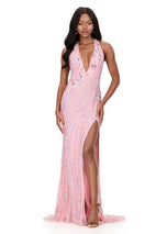 ASHLEYlauren Beaded Halter Dress 12151