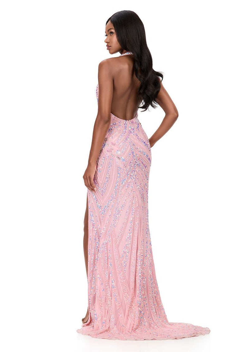 ASHLEYlauren Beaded Halter Dress 12151