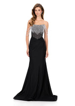 ASHLEYlauren Pearl Off Shoulder Prom Dress 12154