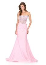 ASHLEYlauren Pearl Off Shoulder Prom Dress 12154