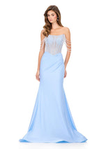 ASHLEYlauren Pearl Off Shoulder Prom Dress 12154