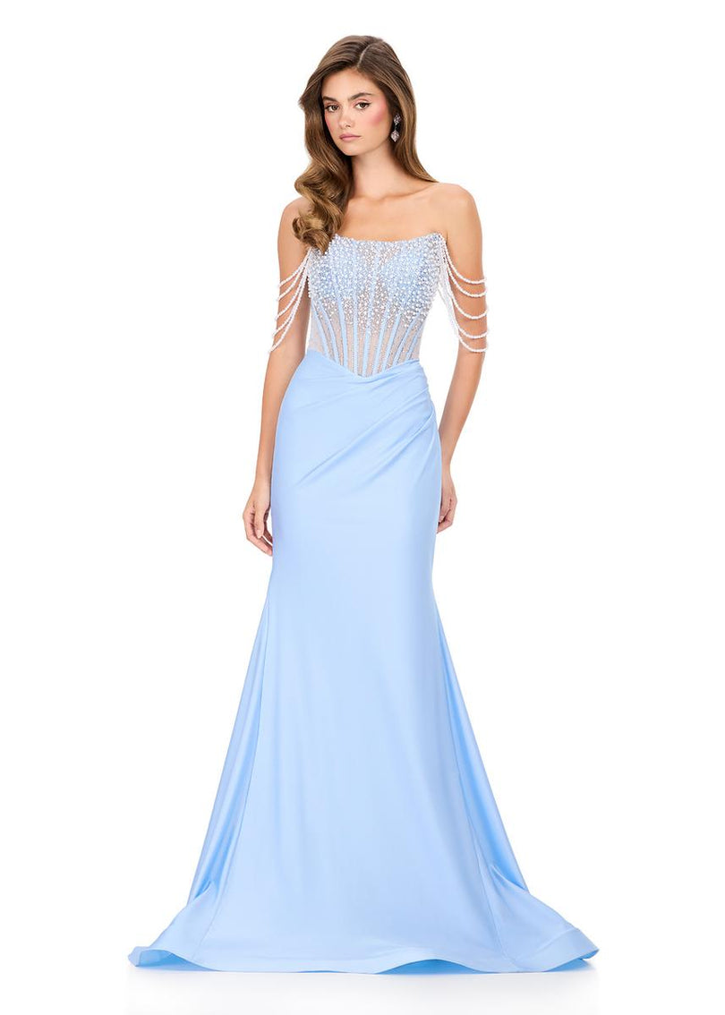 ASHLEYlauren Pearl Off Shoulder Prom Dress 12154