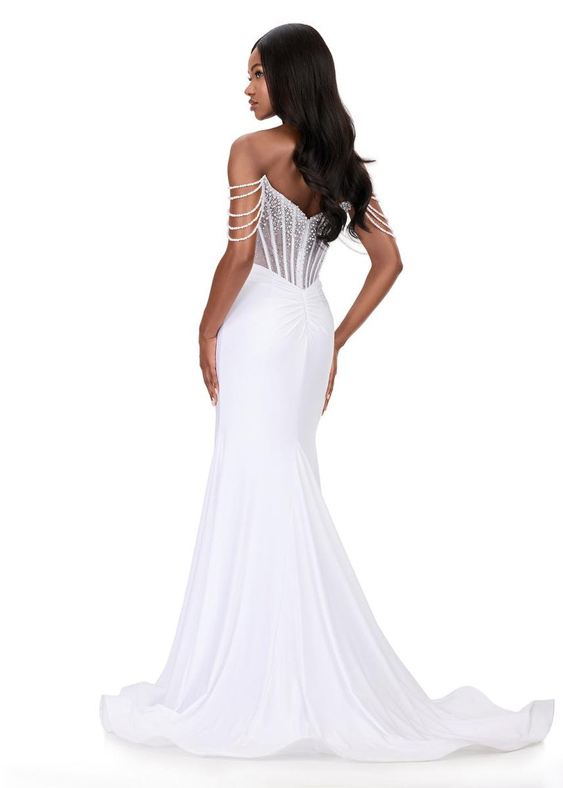off the shoulder backless prom dress A-line V-neck Floor-length Off-the-shoulder Backless High Split Prom Dress