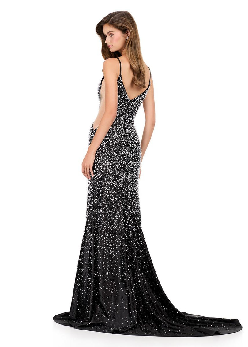 ASHLEYlauren Tight Pearl Open Back Prom Dress 12155