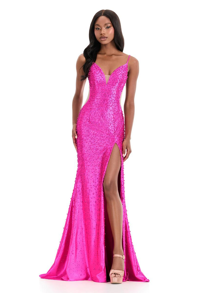 ASHLEYlauren Tight Pearl Open Back Prom Dress 12155