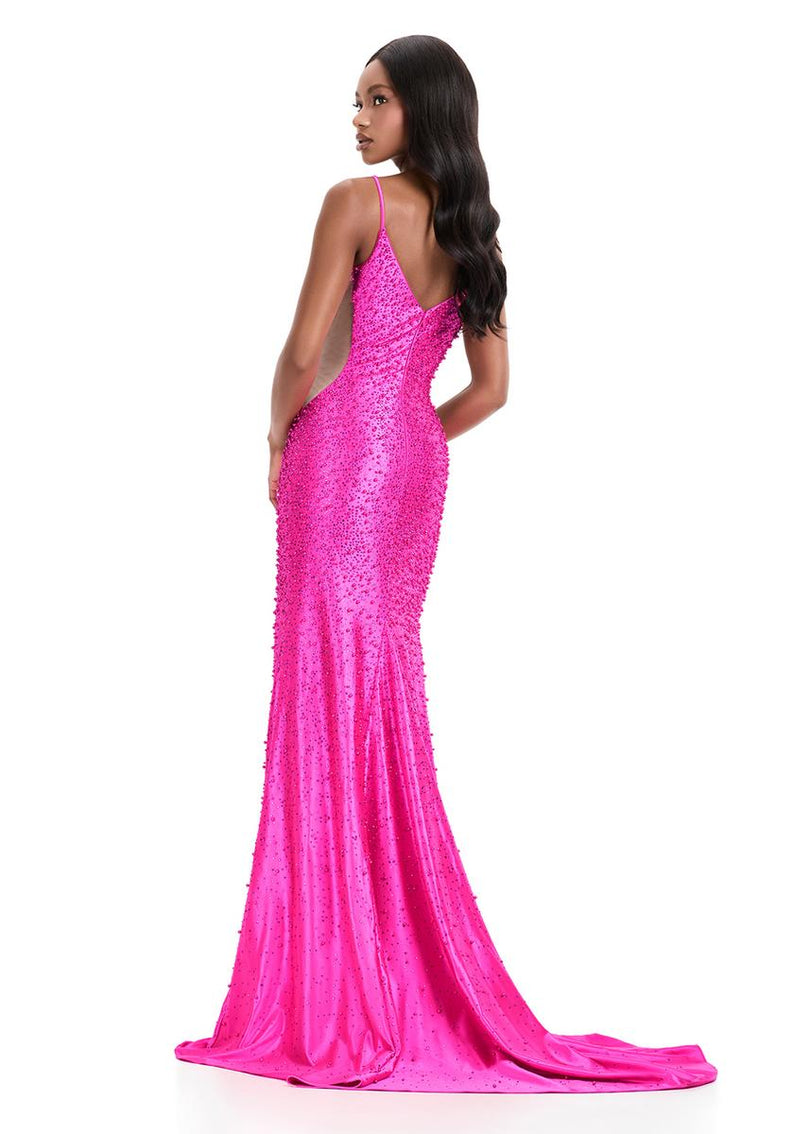 ASHLEYlauren Tight Pearl Open Back Prom Dress 12155