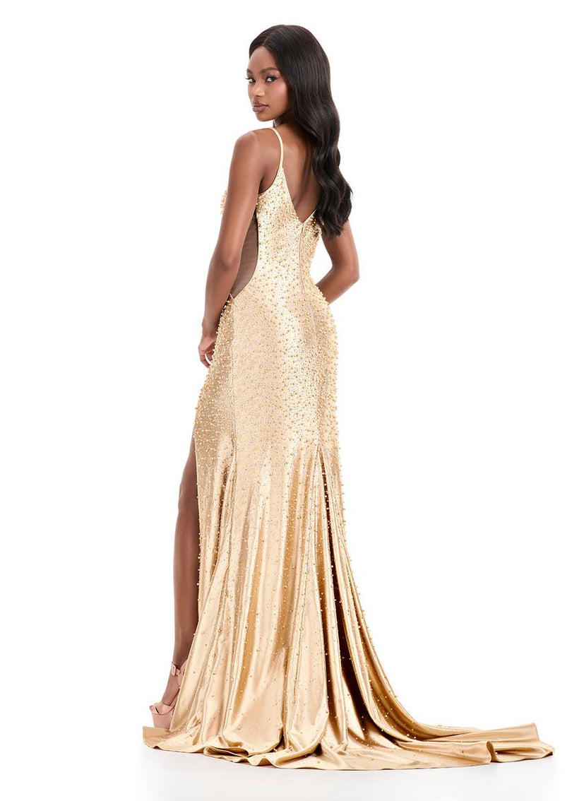 ASHLEYlauren Tight Pearl Open Back Prom Dress 12155 ASHLEYlauren Tight Pearl Open Back Prom Dress 12155