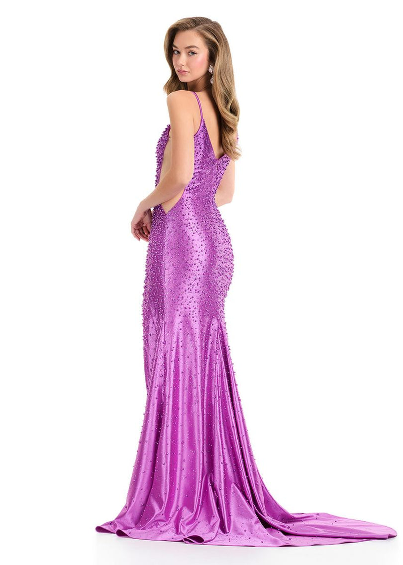 ASHLEYlauren Tight Pearl Open Back Prom Dress 12155