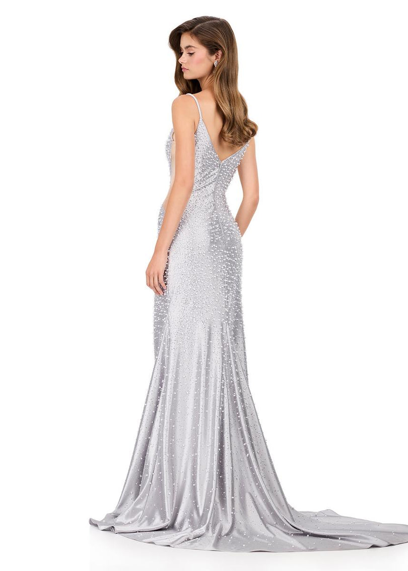 ASHLEYlauren Tight Pearl Open Back Prom Dress 12155 ASHLEYlauren Tight Pearl Open Back Prom Dress 12155