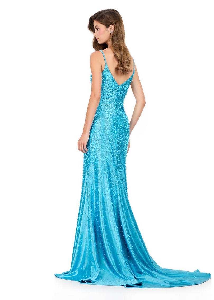 ASHLEYlauren Tight Pearl Open Back Prom Dress 12155