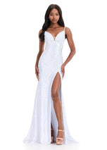 ASHLEYlauren Tight Pearl Open Back Prom Dress 12155