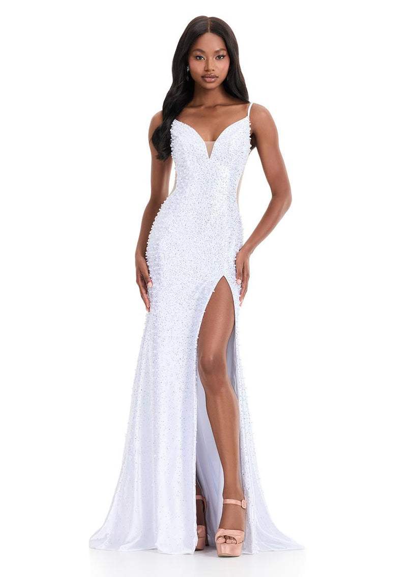 ASHLEYlauren Tight Pearl Open Back Prom Dress 12155 ASHLEYlauren Tight Pearl Open Back Prom Dress 12155