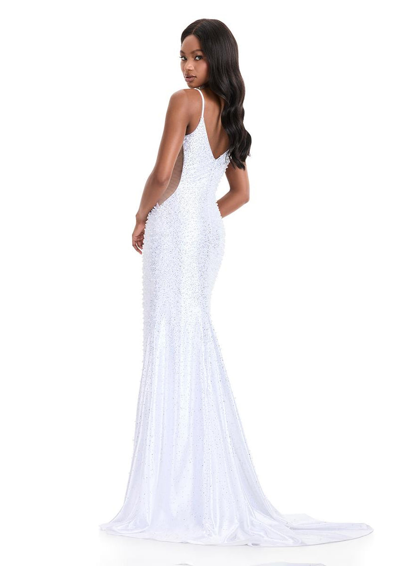 strapless open back dress ASHLEYlauren Tight Pearl Open Back Prom Dress 12155