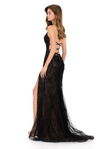 ASHLEYlauren Lace Halter Prom Dress 12156