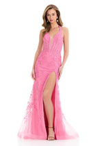 ASHLEYlauren Lace Halter Prom Dress 12156