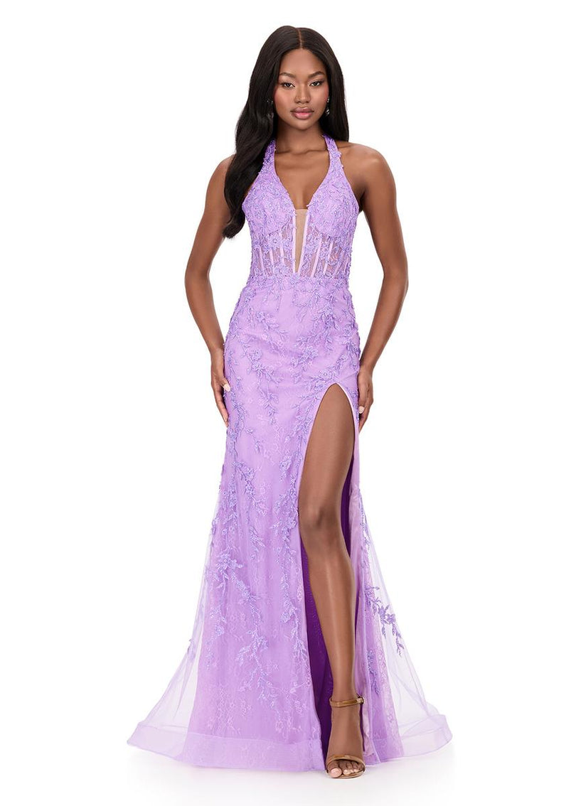 ASHLEYlauren Lace Halter Prom Dress 12156