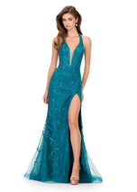 ASHLEYlauren Lace Halter Prom Dress 12156