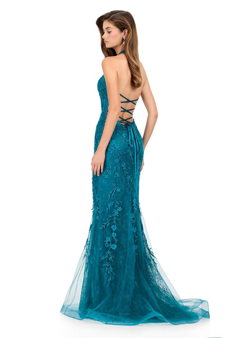 ASHLEYlauren Lace Halter Prom Dress 12156