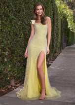 ASHLEYlauren Bow Shoulder Pearl Prom Dress 12157