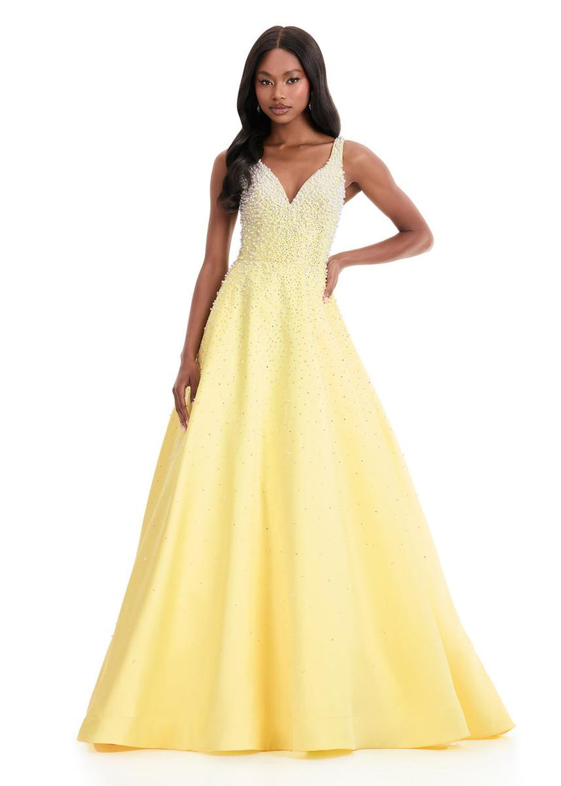 ASHLEYlauren Pearl Ball Gown Prom Dress 12160