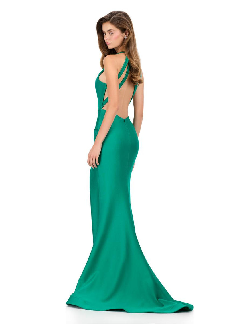 ASHLEYlauren Halter Open Back Prom Dress 12161