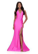 ASHLEYlauren Halter Open Back Prom Dress 12161