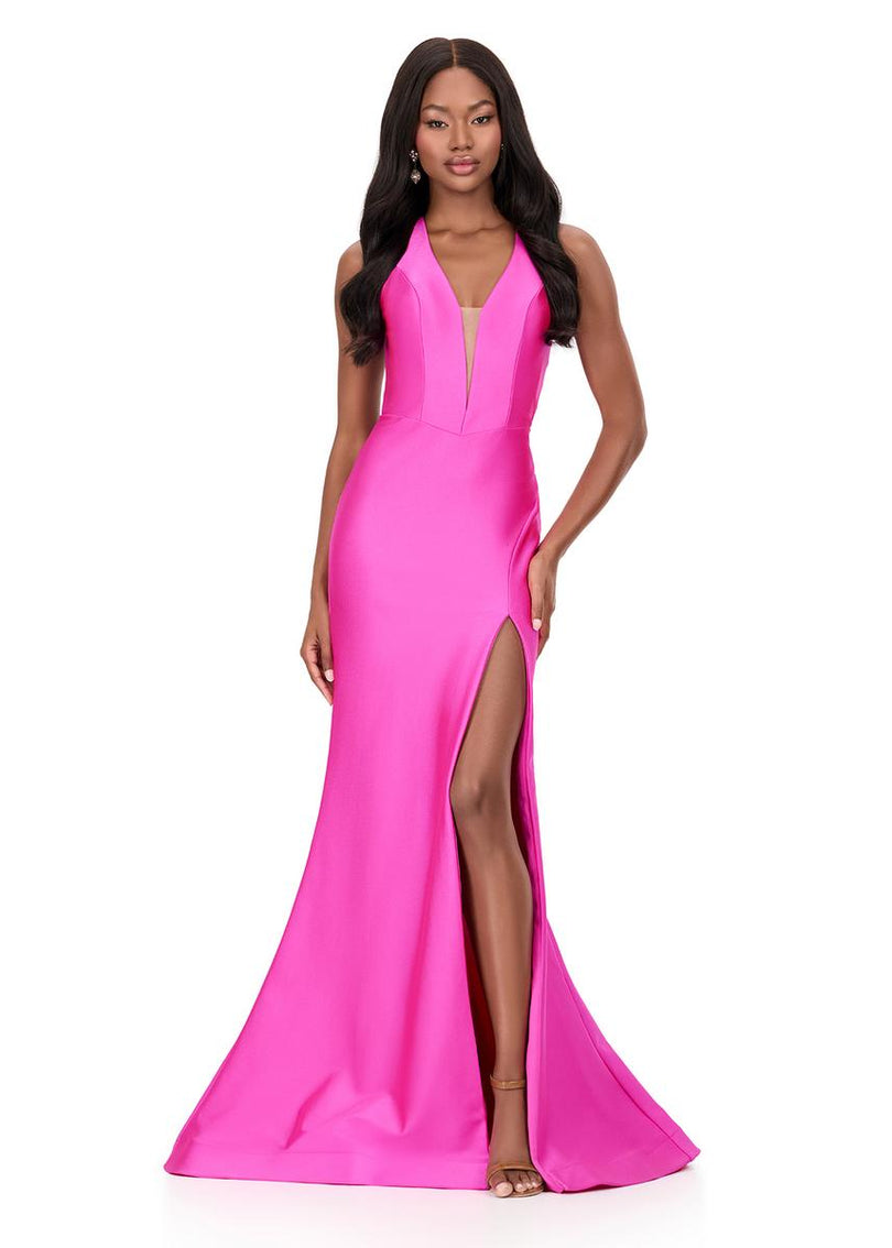 ASHLEYlauren Halter Open Back Prom Dress 12161