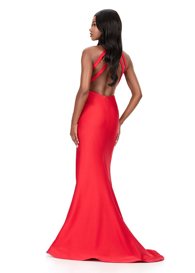 ASHLEYlauren Halter Open Back Prom Dress 12161