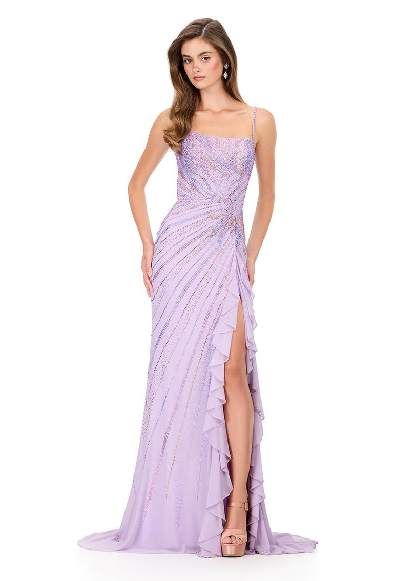 ASHLEYlauren Hot Stone Ruffle Slit Prom Dress 12166