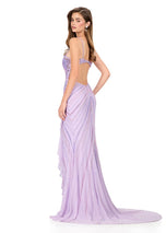 ASHLEYlauren Hot Stone Ruffle Slit Prom Dress 12166