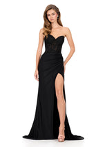 ASHLEYlauren Strapless Lace Corset Prom Dress 12168