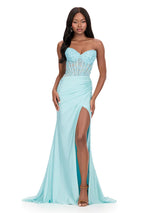 ASHLEYlauren Strapless Lace Corset Prom Dress 12168