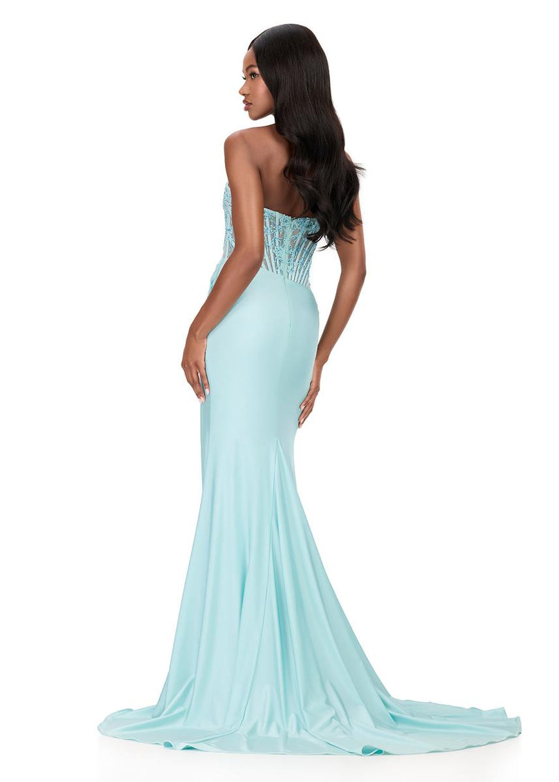 ASHLEYlauren Strapless Lace Corset Prom Dress 12168