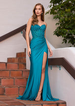 ASHLEYlauren Strapless Lace Corset Prom Dress 12168