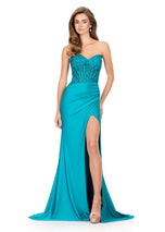 ASHLEYlauren Strapless Lace Corset Prom Dress 12168