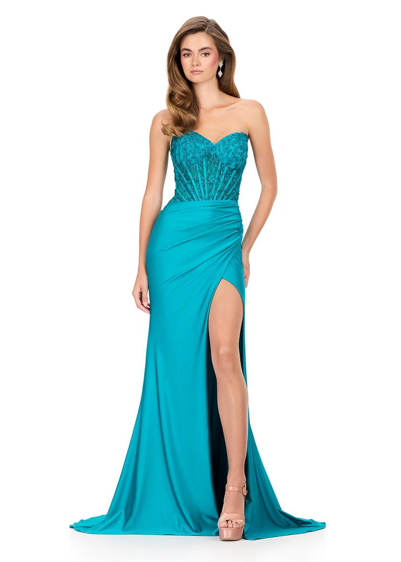ASHLEYlauren Strapless Lace Corset Prom Dress 12168