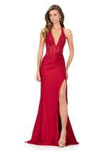 ASHLEYlauren Illusion Corset Halter Prom Dress 12169