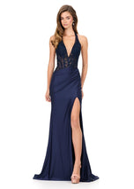 ASHLEYlauren Illusion Corset Halter Prom Dress 12169