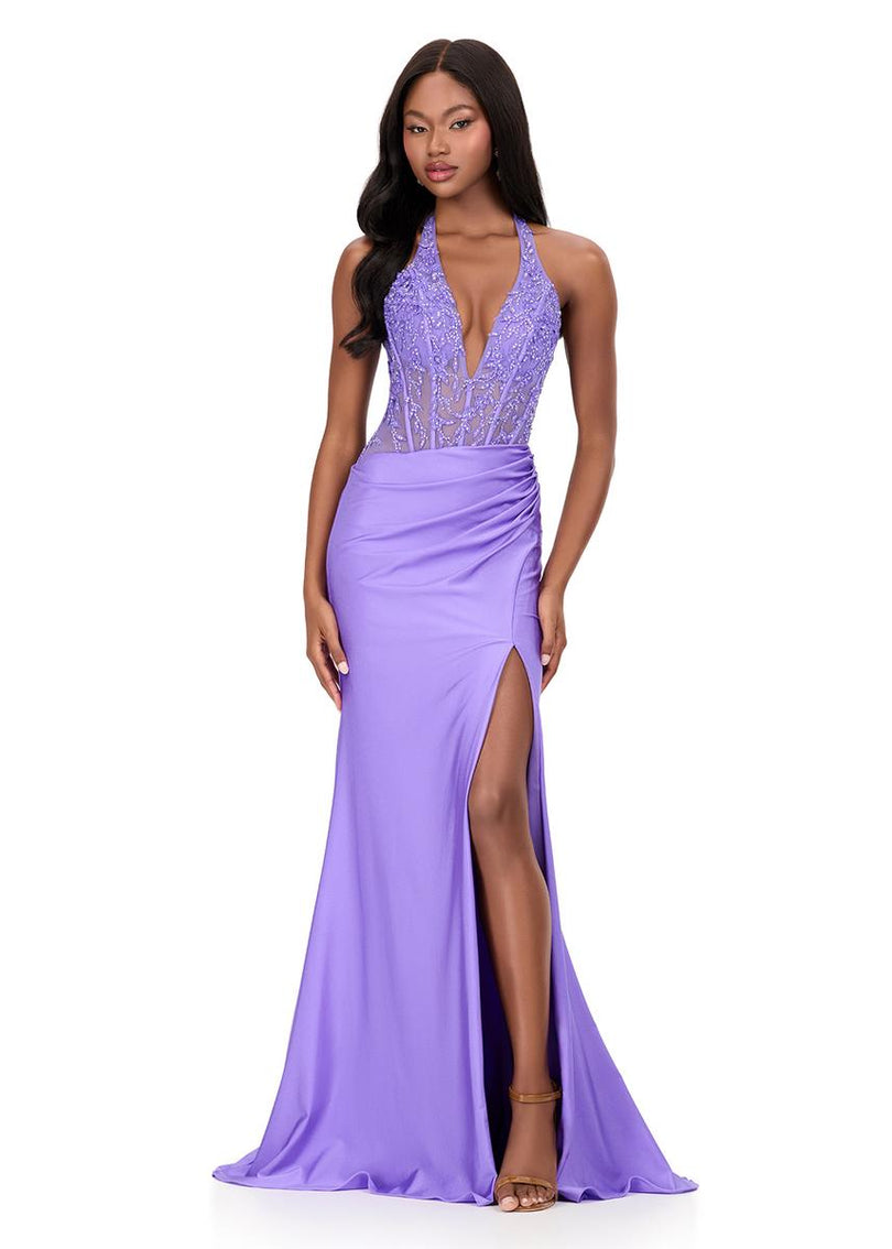 ASHLEYlauren Illusion Corset Halter Prom Dress 12169